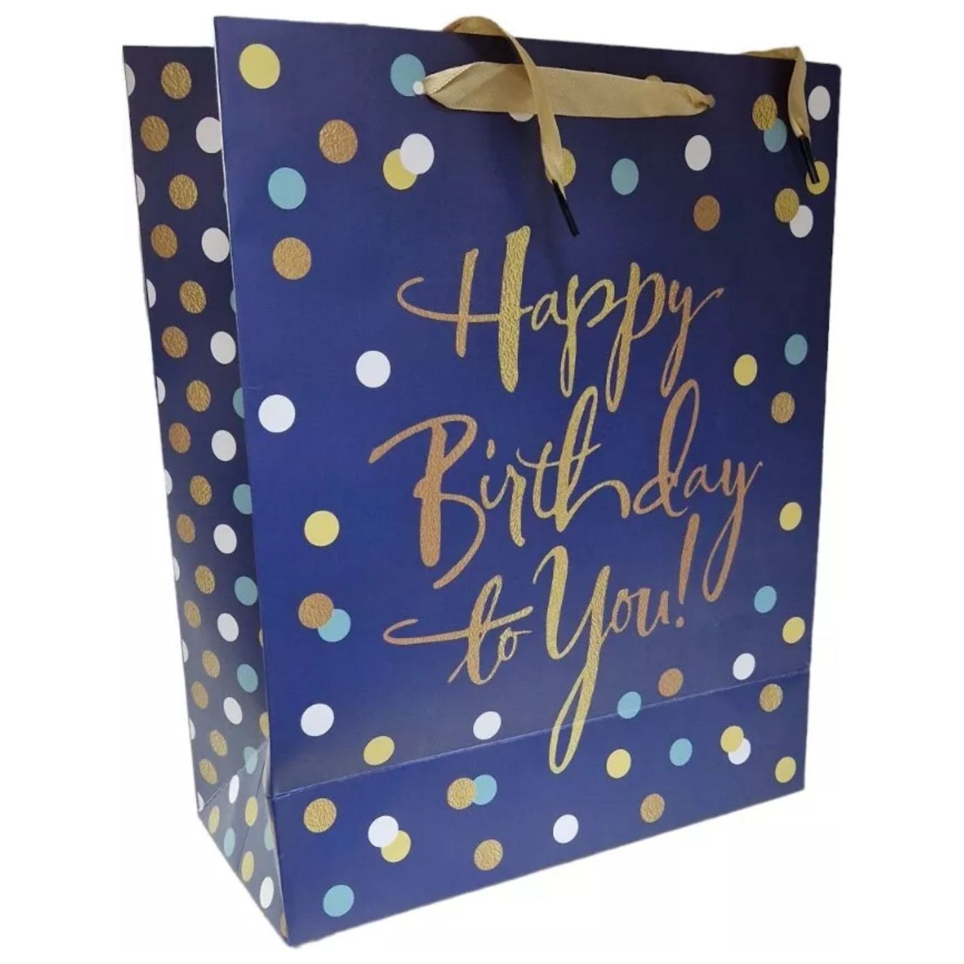 33 Cm Large Gift Bag & Tag HAPPY BIRTHDAY Blue Bag unisex Spots Bag - Gift bag -Royale Gifts