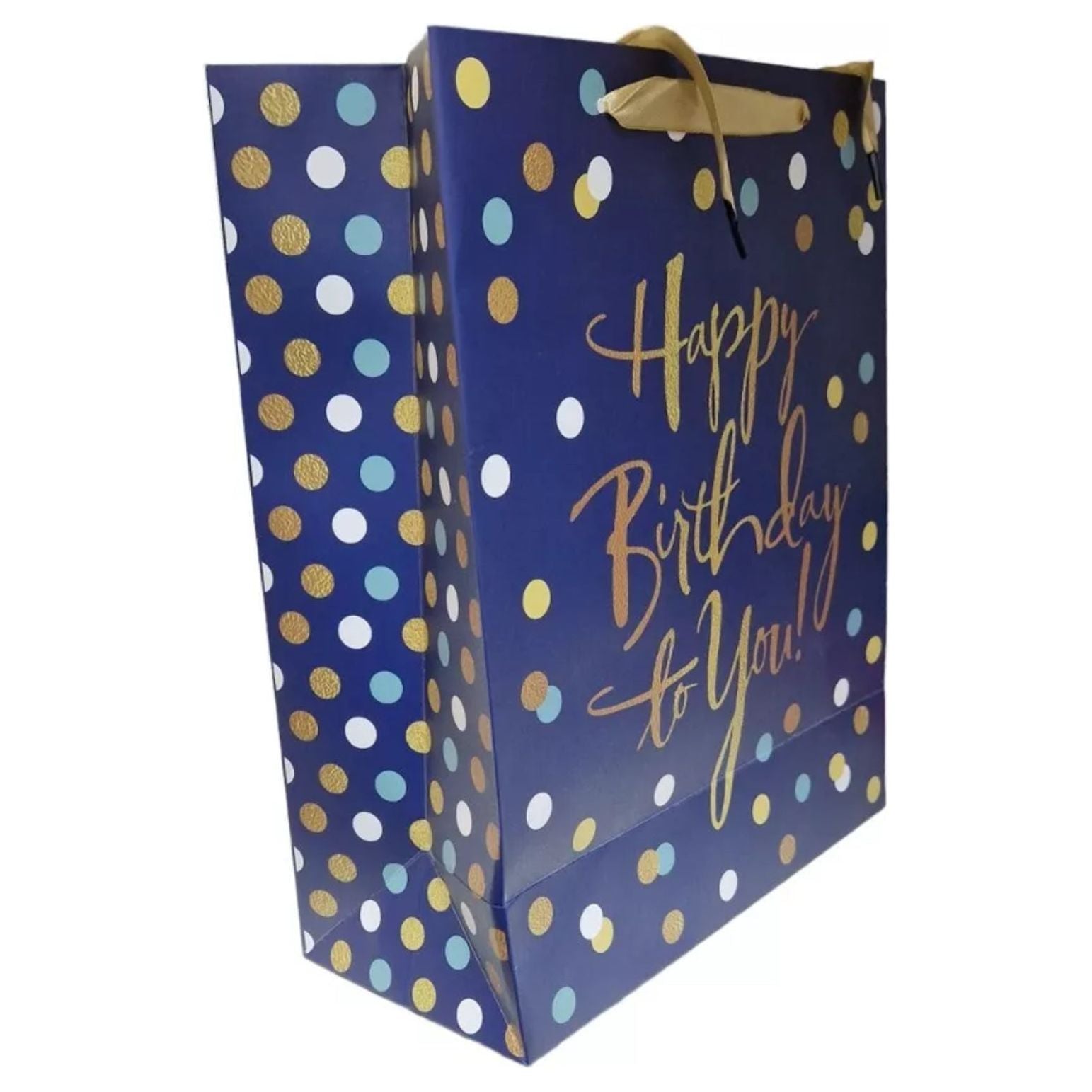 33 Cm Large Gift Bag & Tag HAPPY BIRTHDAY Blue Bag unisex Spots Bag - Gift bag -Royale Gifts