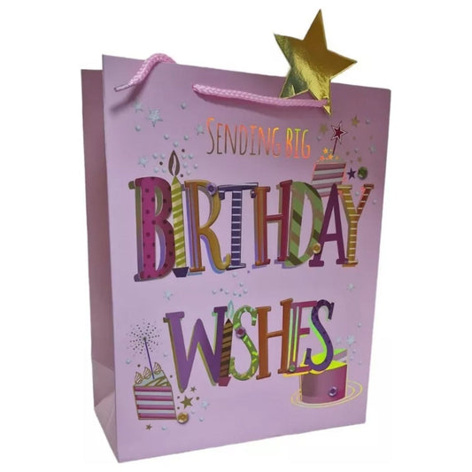 Happy Birthday Text Foil Large Birthday Gift Bag Women / Girls Birthday Gift Bag