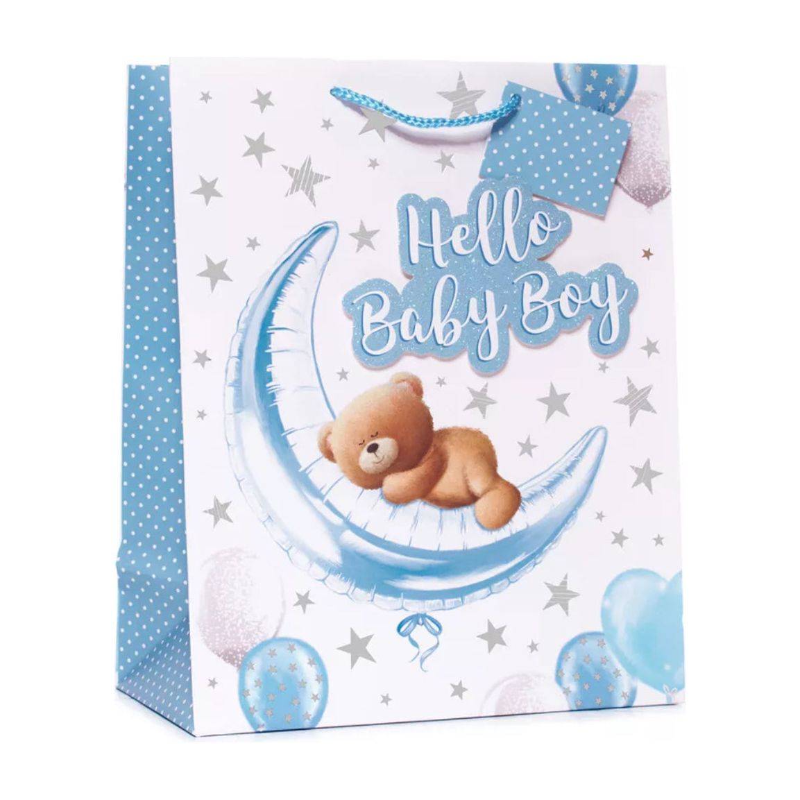 Wraptastic - Medium/Large/XLarge Gift Bag & Tag - Birth of Baby Boy - Teddy Bear - Gift bag -Royale Gifts