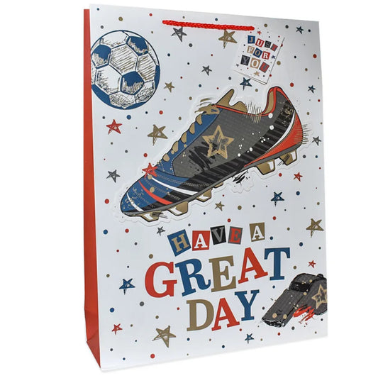 Boys Blue Football Theme with 3D football Gift Bags Portrait Birthday gift bag