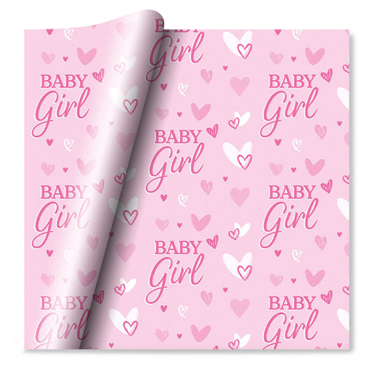 2 Sheets Giftwrap Pink baby girl stars design  + 1 FREE Tags