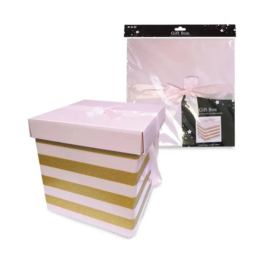 Flat pack gift box boxes pink square stripes