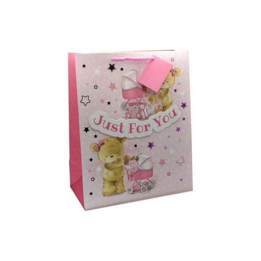 Happy Birthday, BEAR WITH PRAM Extra Large Birthday Gift Bag Girls Gift Bag.