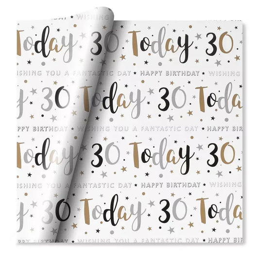 BIRTHDAY AGE 30 THIRTY 30TH WRAPPING PAPER 2 SHEETS + 1 GIFT TAG